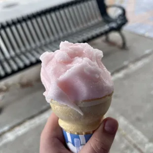 Pink lemonade ice cream in a cake cup