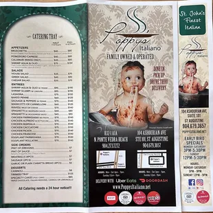 the menu for the restaurant