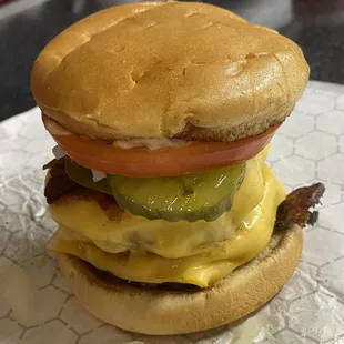 a cheeseburger on a bun