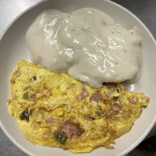 Homemade Omelette w/ biscuit/ gravy