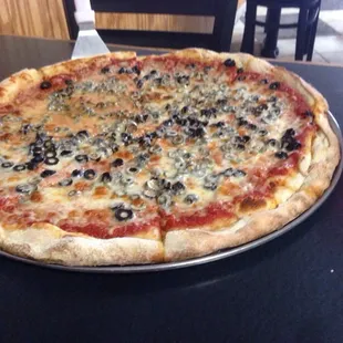 Large Cheese and black olives.