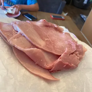 so this is how they serve your pound of ham !!! lmao Glad we asked for it sliced thin lol .