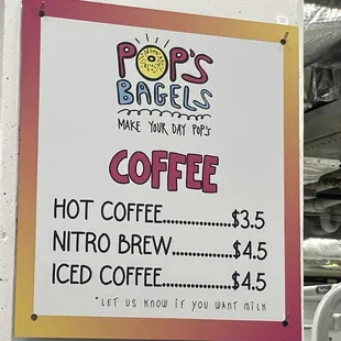 Coffee menu