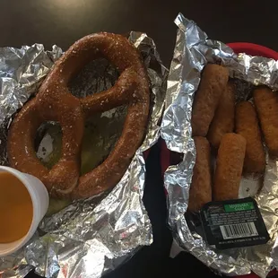 Pretzels and cheese  Mozzarella sticks