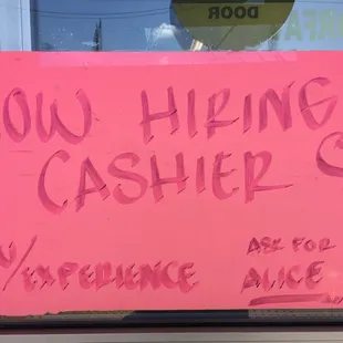 Now HIRING Cashiers!
