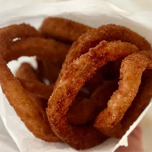 Part of my Sunday cheat meal :) The crispiest nummy onion rings came with homemade ranch!