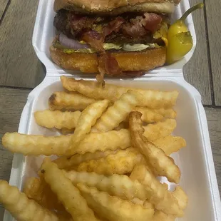 Pastrami burger and fries