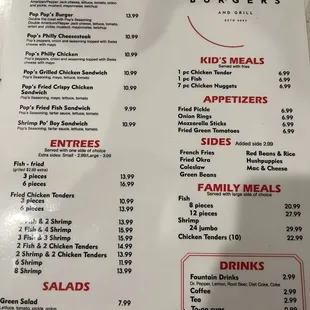 the menu of the restaurant