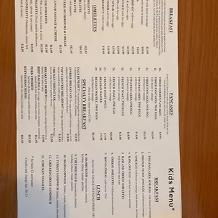 a menu on a table