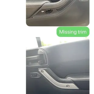 The missing trim. Salesman says he will check on the trim for the door, but never follows through.