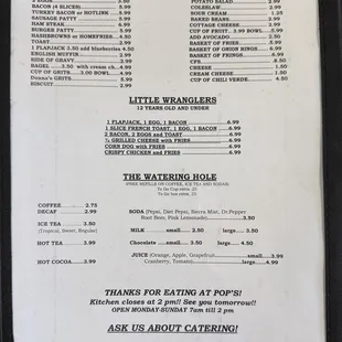Photos of the menu from January 2025
