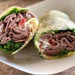 Lettuce wrapped Roast beef sandwich