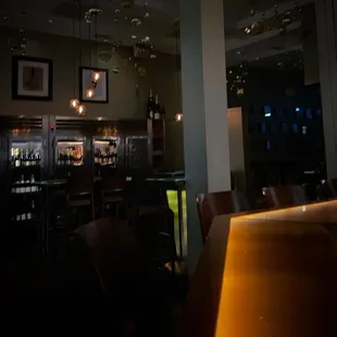 a dimly lit bar in a restaurant