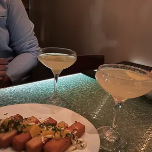 Chickpea fries, champagne poetry cocktails