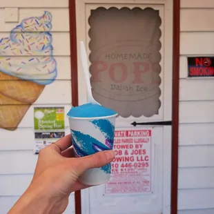 a hand holding a cup of ice cream