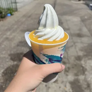 Mango water ice with vanilla soft serve