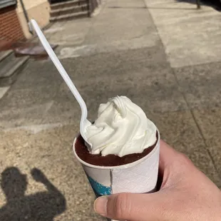 Gelati with black cherry water ice with soft serve