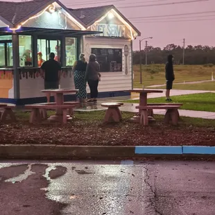 people waiting outside
