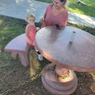 a woman and a child sitting at a table