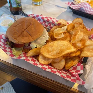 Pimento cheese burger and chips