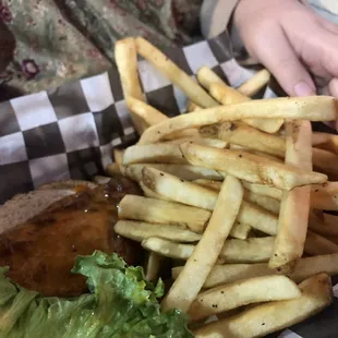 Buffalo Chicken Sandwich with fries