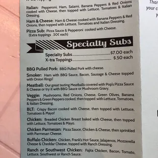 Menu current as of June 2020