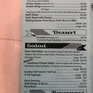 Menu current as of June 2020