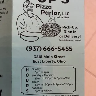 Menu current as of June 2020