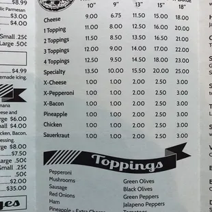 Menu current as of June 2020