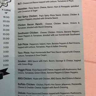 Menu current as of June 2020