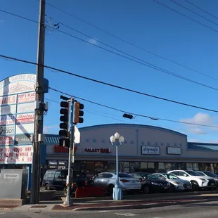 Strip mall signage and storefront.