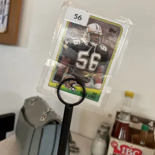 a football card on a stand