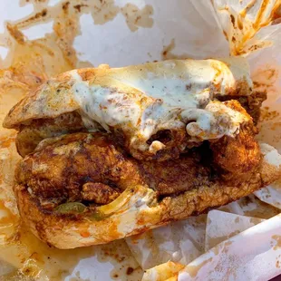 a fried chicken sandwich with cheese