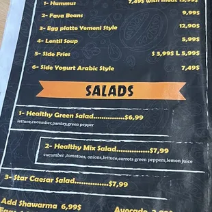 a menu for a restaurant
