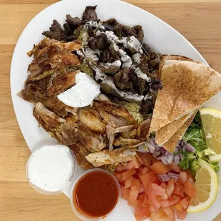 Mix Combo Plate: Chicken + Beef &amp; Lamb Shawarma w/ rice, salad, pita | $18.99 (Enough for 2 meals!)