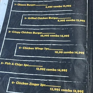 a menu for a burger and more