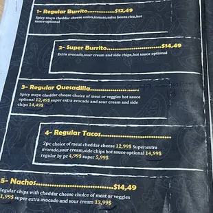 a menu for a sandwich