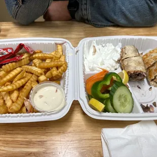 Chicken shawarma and lamb and beef