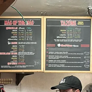 menus on the wall