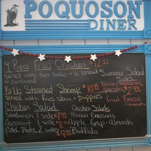 a menu on a chalkboard