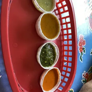 Wide variety of free salsas -- habenero, tomatillo, Serrano and red chili.
