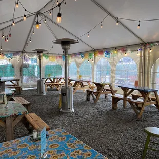 Outdoor covered and heated seating