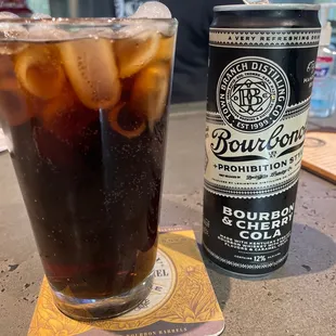 a cold drink and a can of root beer