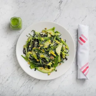 Green Goddess Salad Kale, snap pea, celery, avocado, pistachio, herb dressing