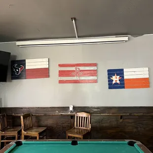 Pool table and cool signs