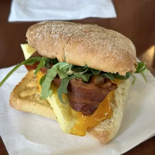 The "Simply Irresistible" Breakfast Sandwich on Ciabatta! A must order when visiting Porchlight Coffee.
