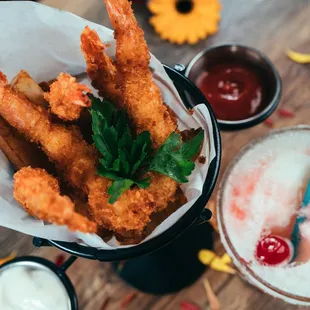 a basket of fried shrimp