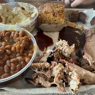 Pulled pork, brisket and burnt ends plate