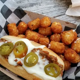 Chorizo chili dog with spots