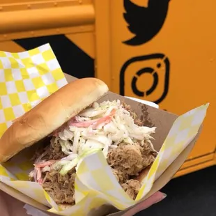 NC pork bbq sandwich with slaw